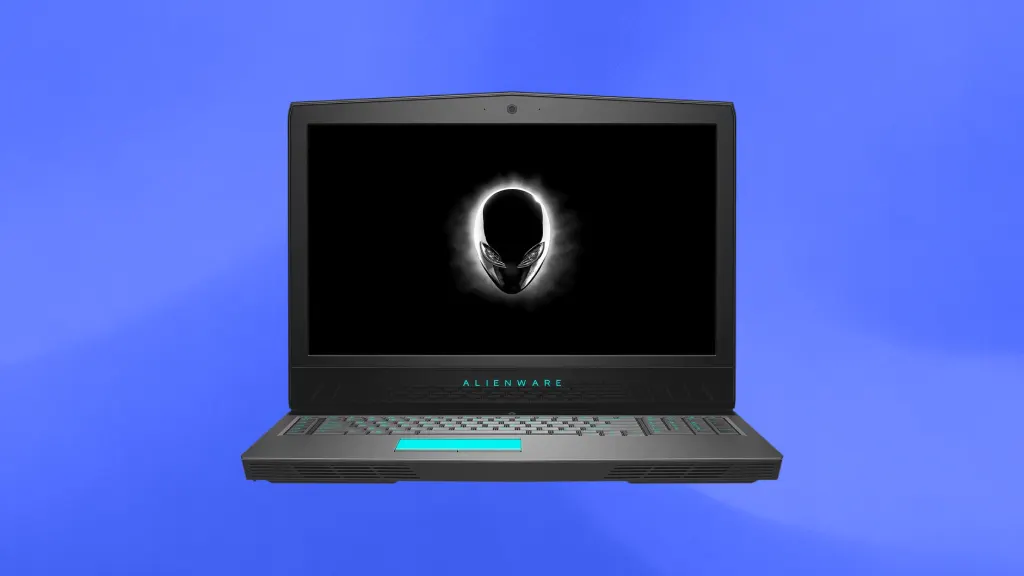 Alienware laptop on a blue background