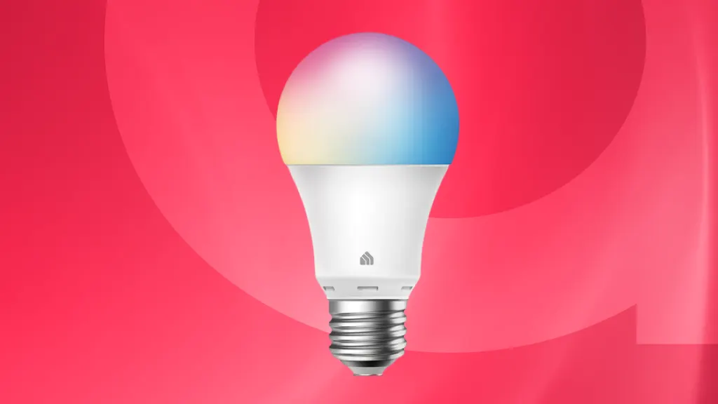 Kasa smart bulb product image on a red background