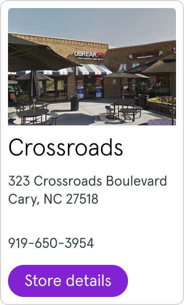 Crossroads 323 Crossroads Boulevard Cary, NC 27518 919-650-3954