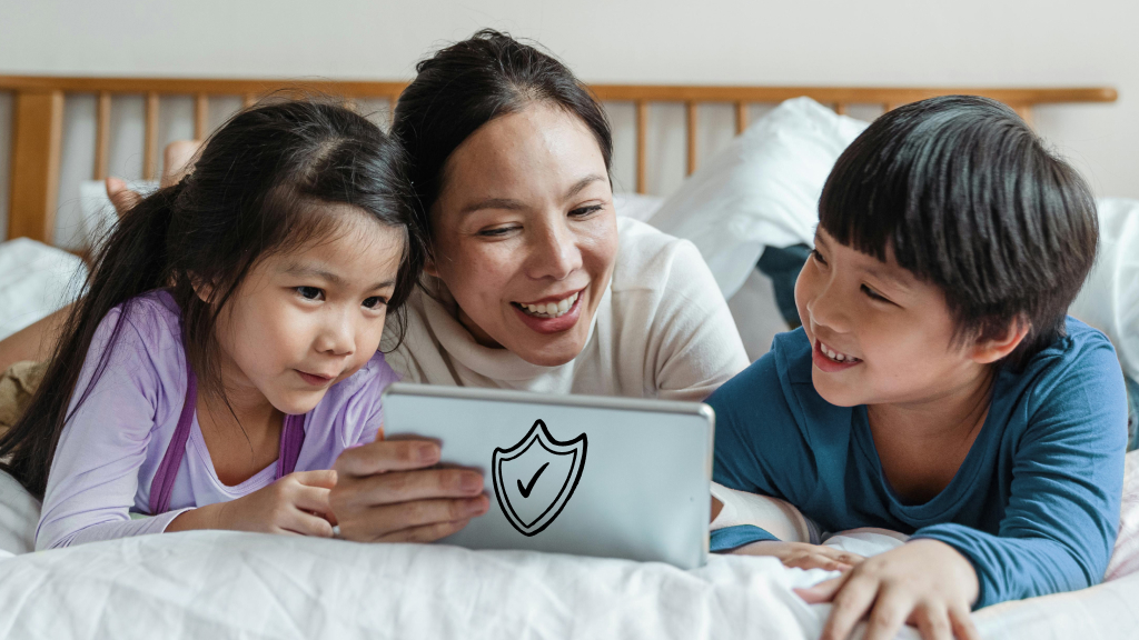 Parent on Samsung Tablet with parental control guide