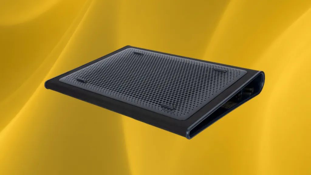 Product image of a laptop cooling pag on a yellow background