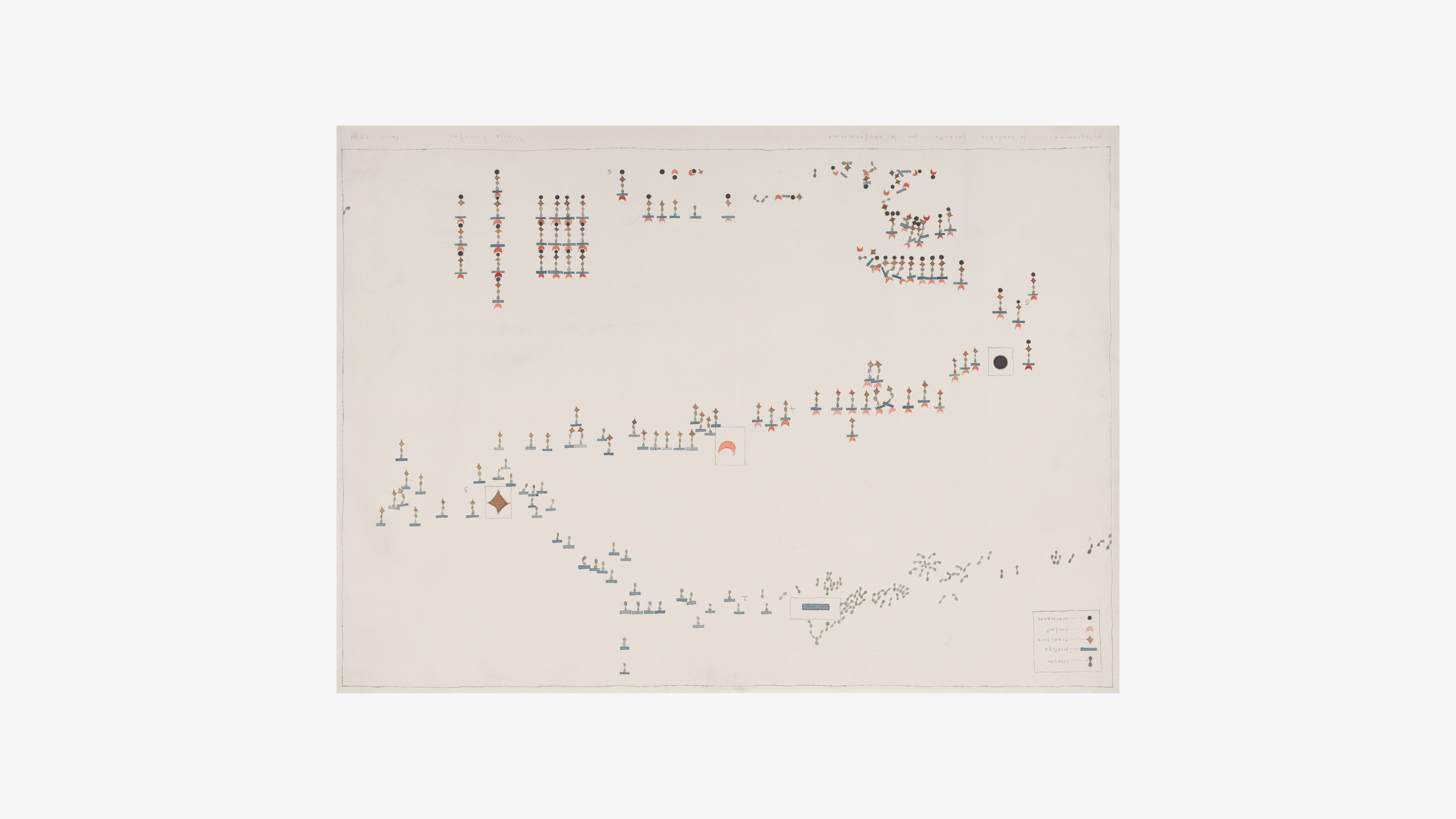 Abb. 4: Warja Lavater (1913–2007), Le contrôle garanti par le conformisme, 1973, Tintenzeichnung auf Leinwand, 74,5 x 101 cm © 2022, ProLitteris, Zurich