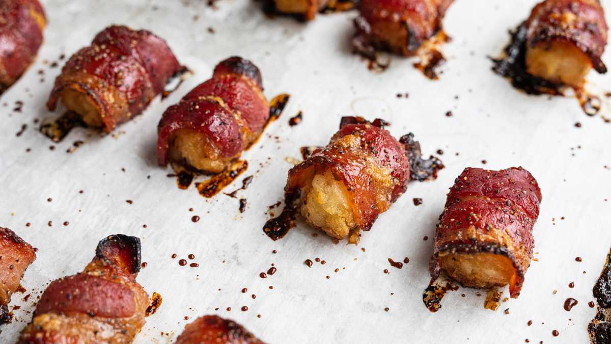 Candied Bacon-Wrapped Tots