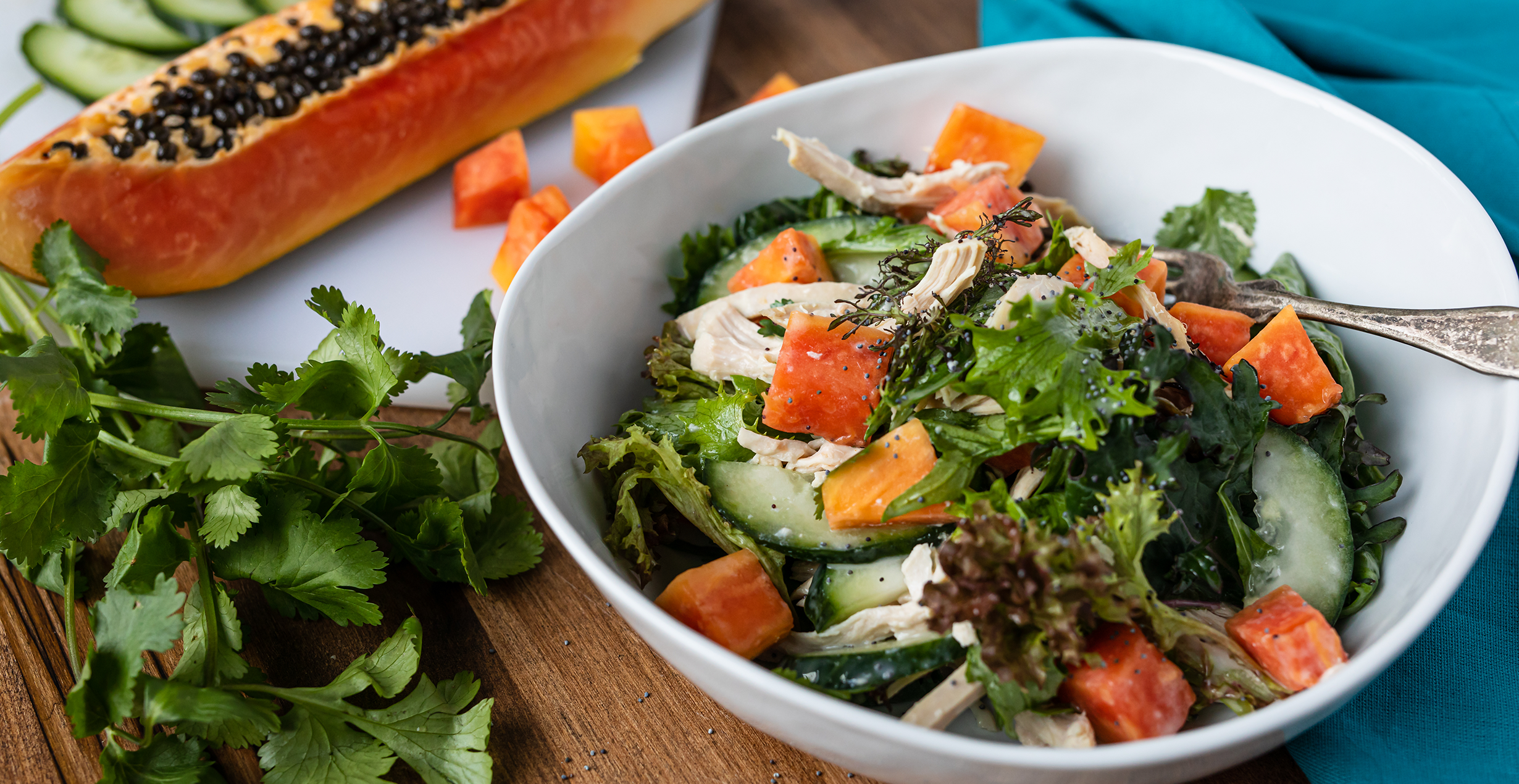 Papaya and Chicken Salad with Poppy Seed Dressing