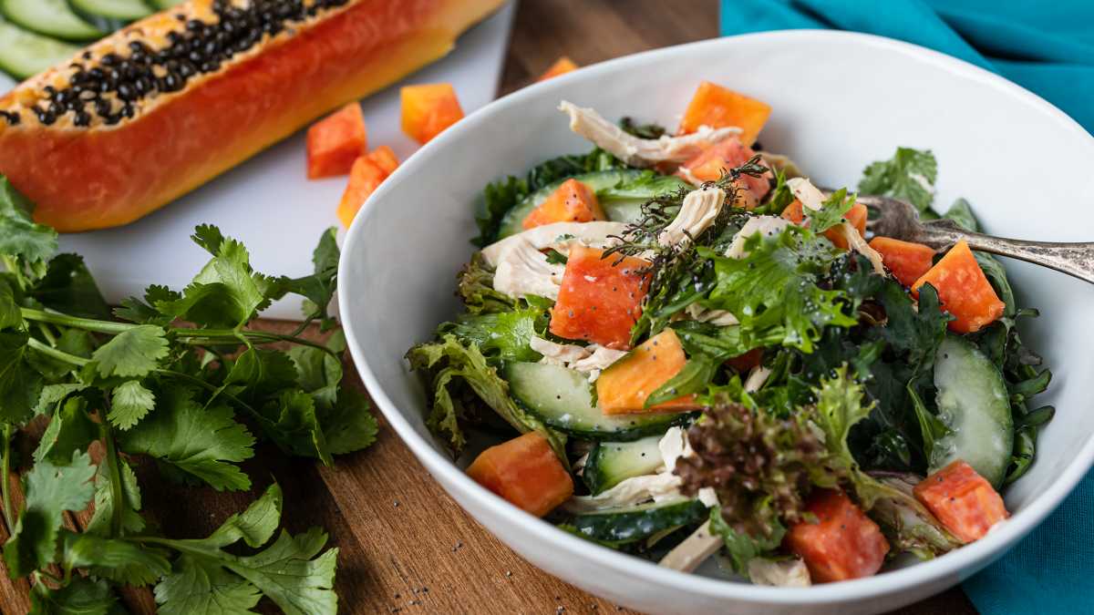 Papaya and Chicken Salad with Poppy Seed Dressing
