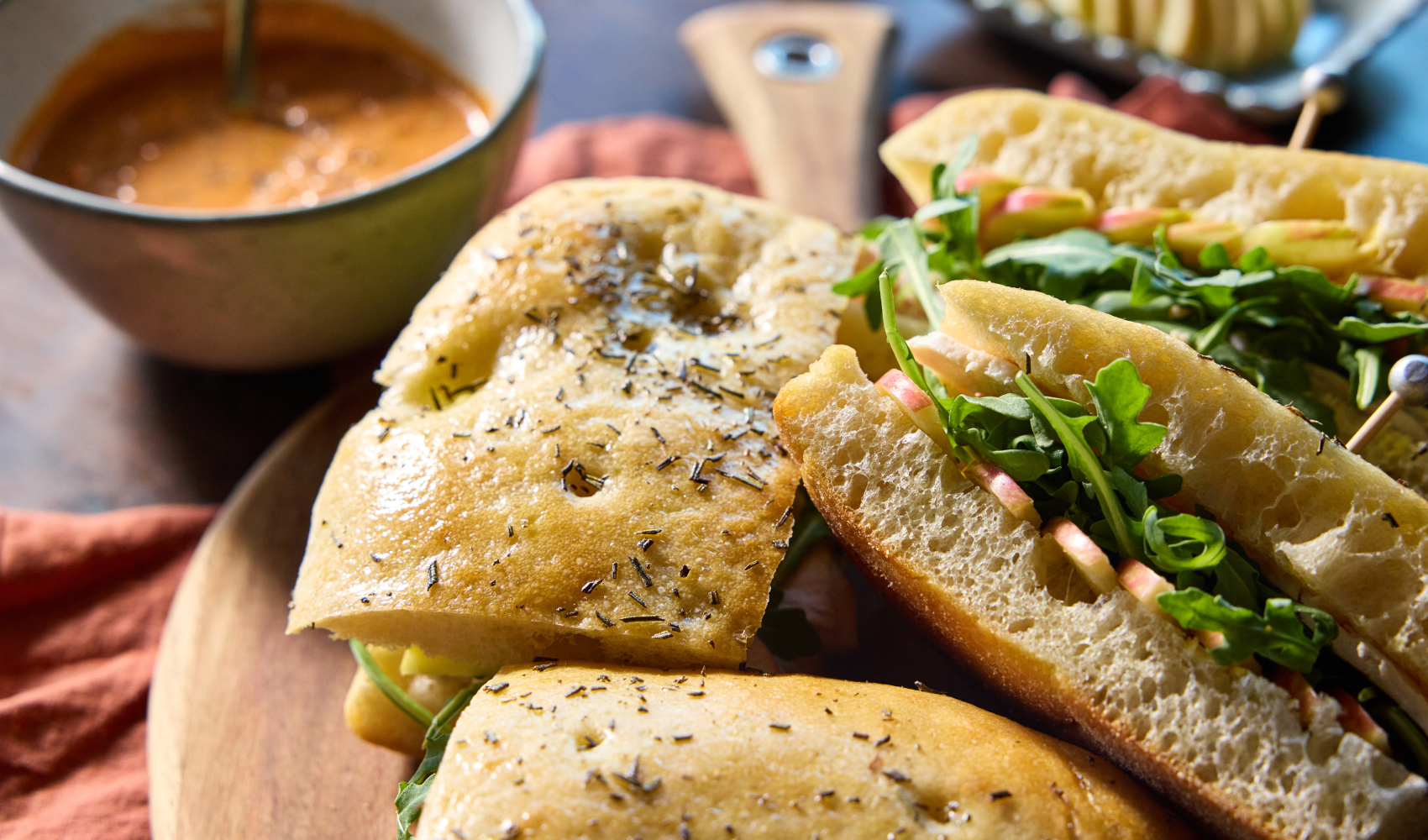 Turkey Apple Focaccia Sandwich and Soup