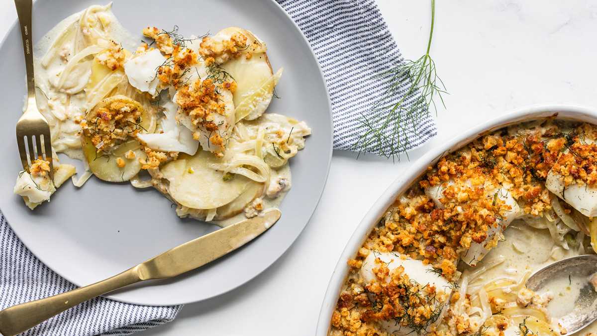 Baked Cod with Fennel and Yukon Gold Potatoes 