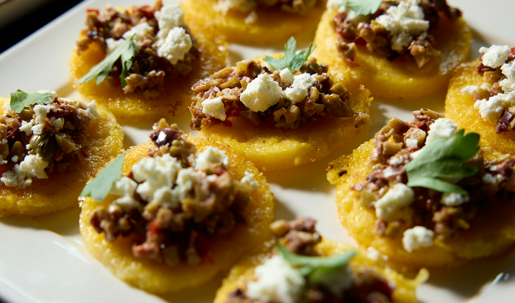 Polenta Cakes with Olive Tapenade and Goat Cheese
