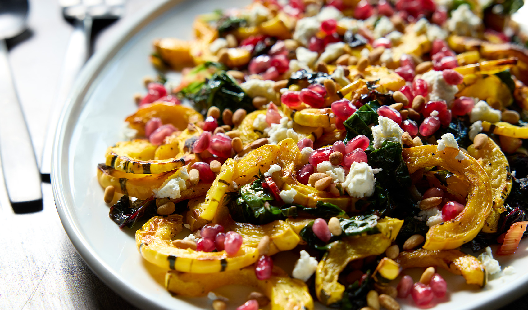 Chard with Delicata Squash and Pomegranate