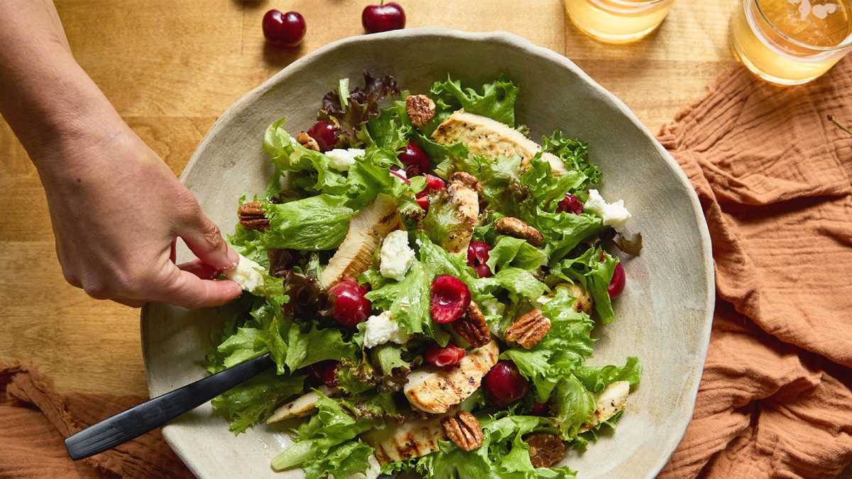 Grilled Chicken Salad with Pickled Cherries