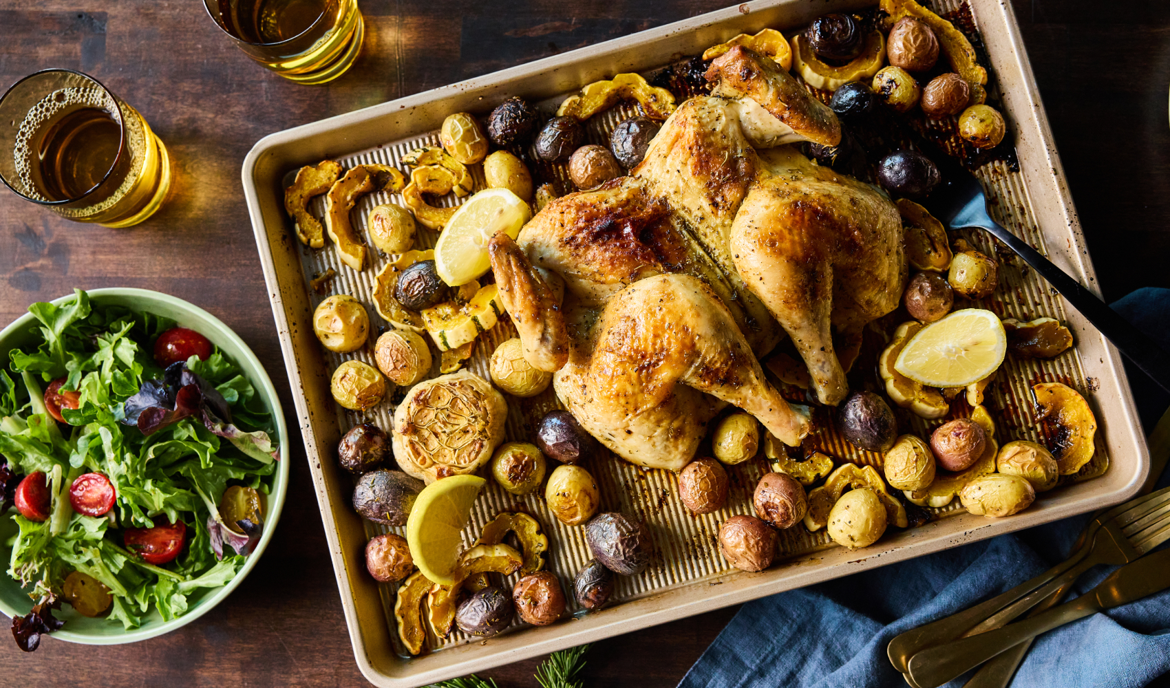 Roasted Spatchcock Chicken with Delicata Squash & Potatoes
