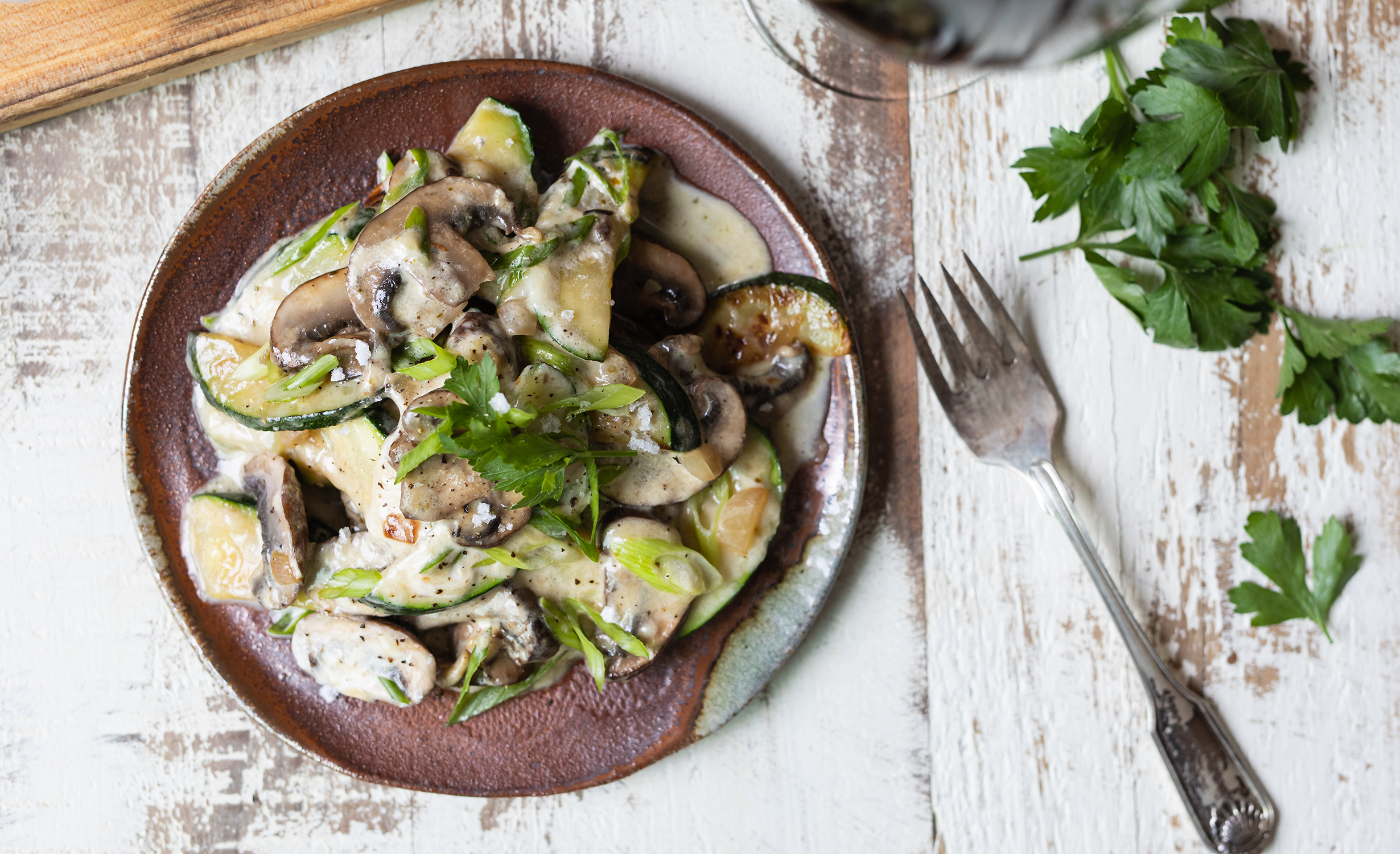 Zucchini Sauté with Mushrooms and Cheese
