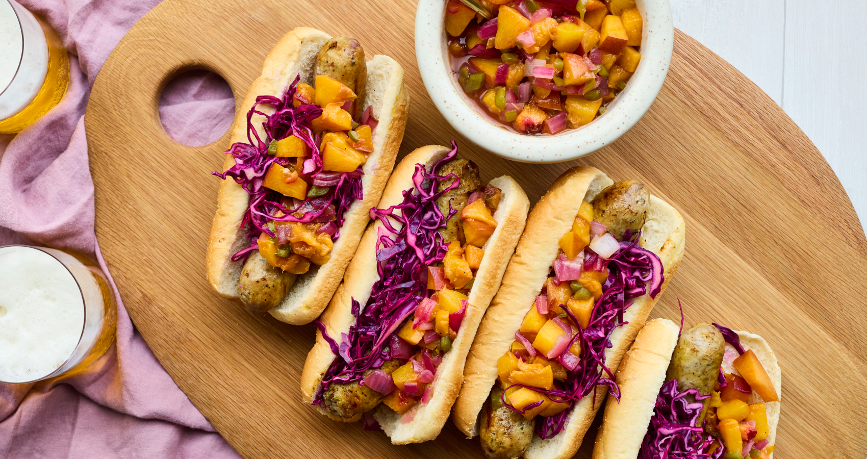 Chicken Brats with Grilled Fruit Relish