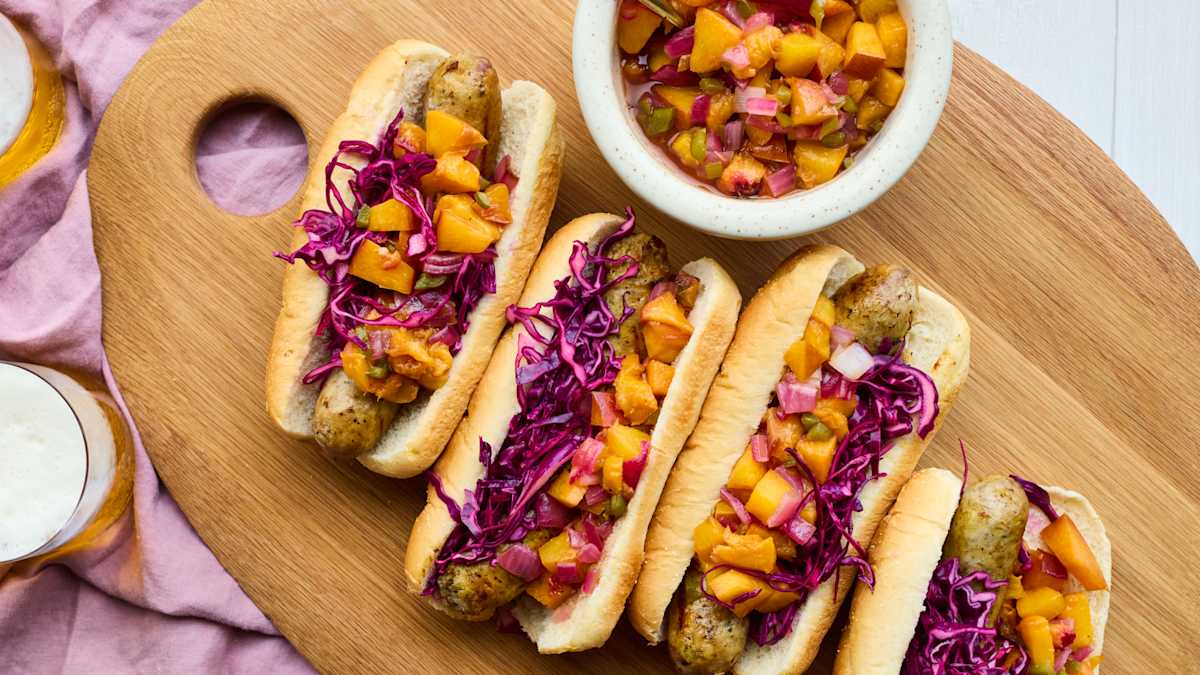 Chicken Brats with Grilled Fruit Relish Photo
