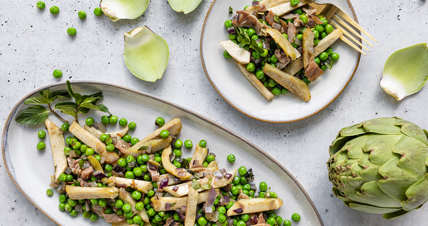 Artichokes with Peas and Prosciutto