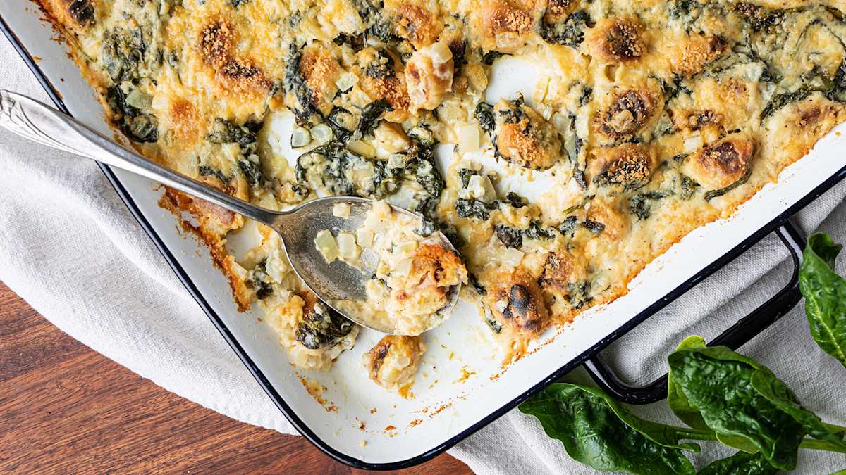 Creamy Spinach with Crispy Gnocchi