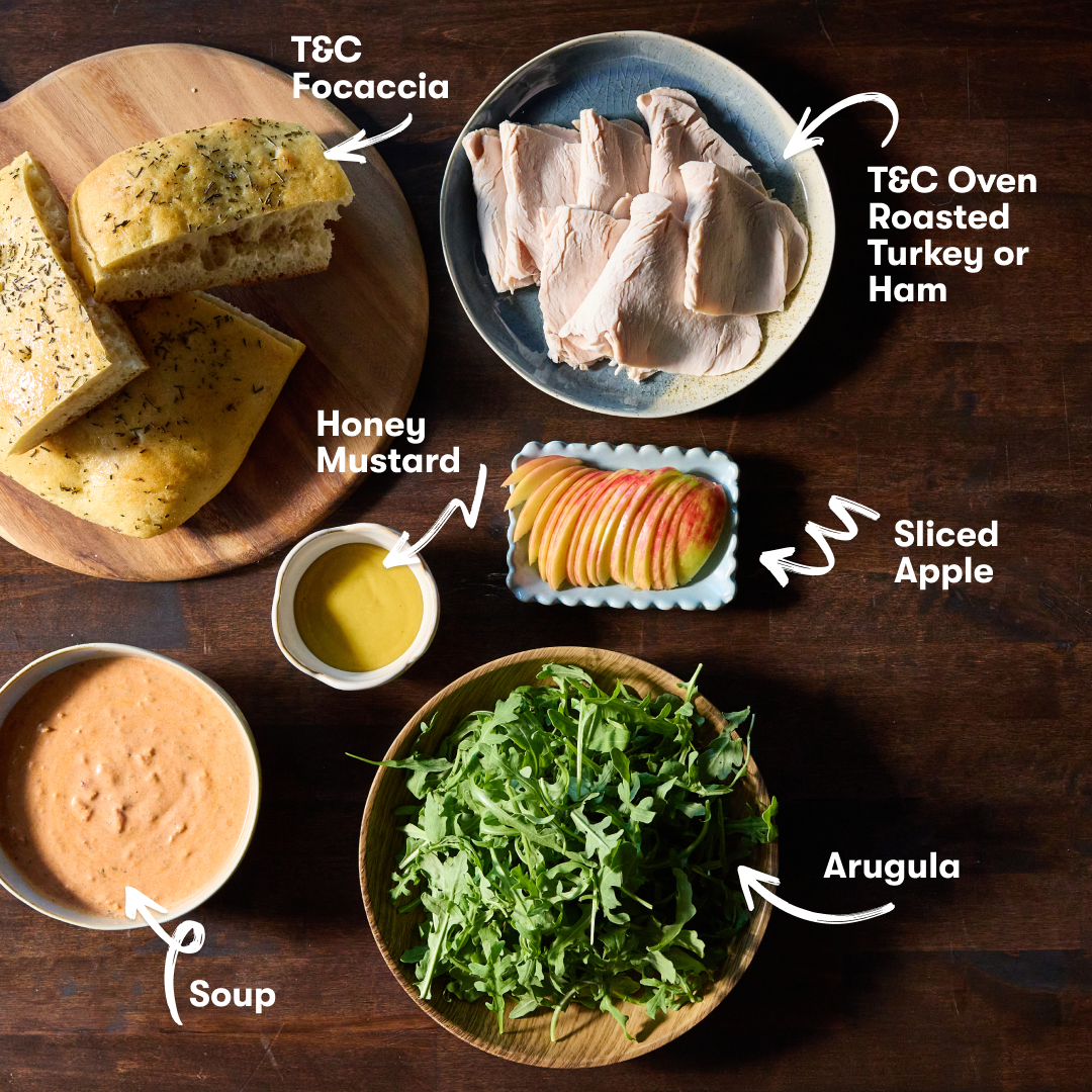 Turkey Apple Focaccia Sandwich and Soup