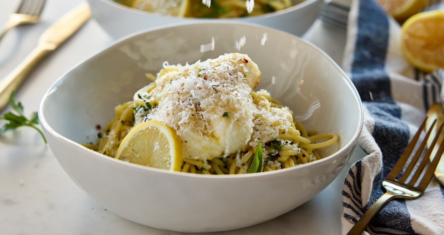 Oven Roasted Fish with Lemon Spaghetti