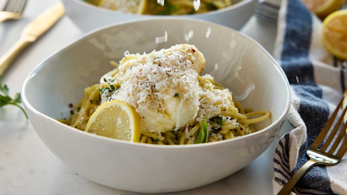 Oven Roasted Fish with Lemon Spaghetti Photo