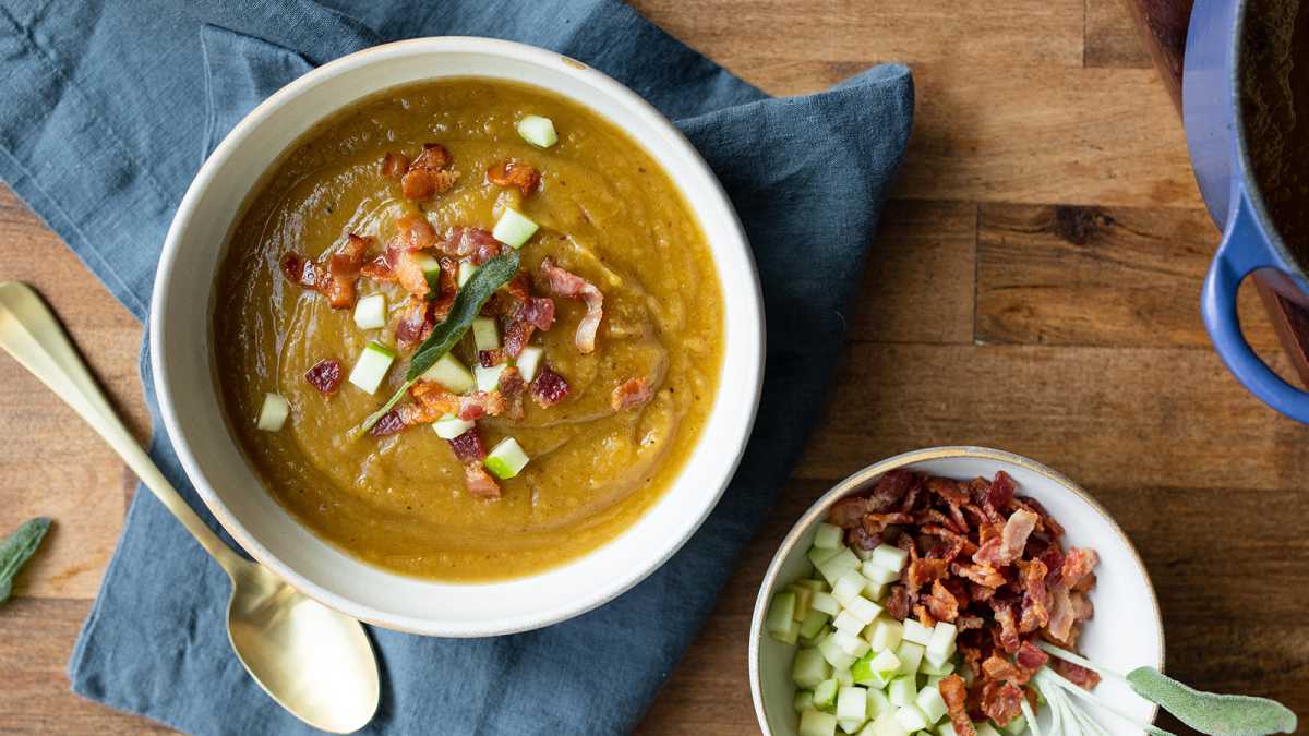 Butternut Squash Soup with Apple and Bacon