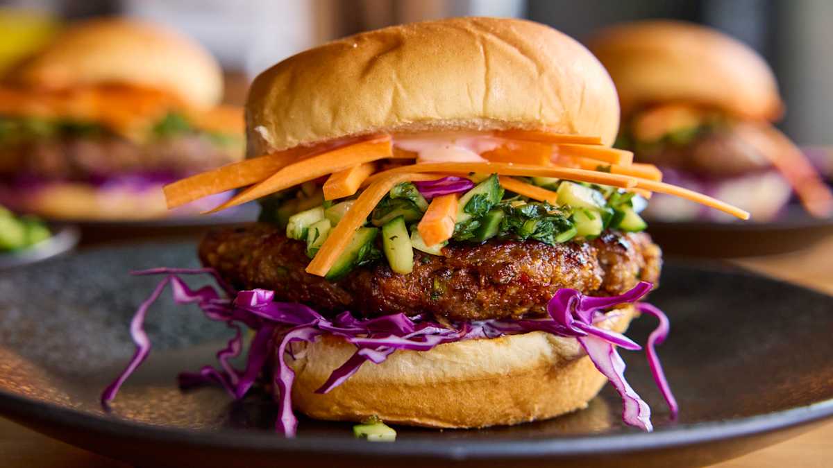 Thai-Style Burgers with Cucumber Mint Relish Photo