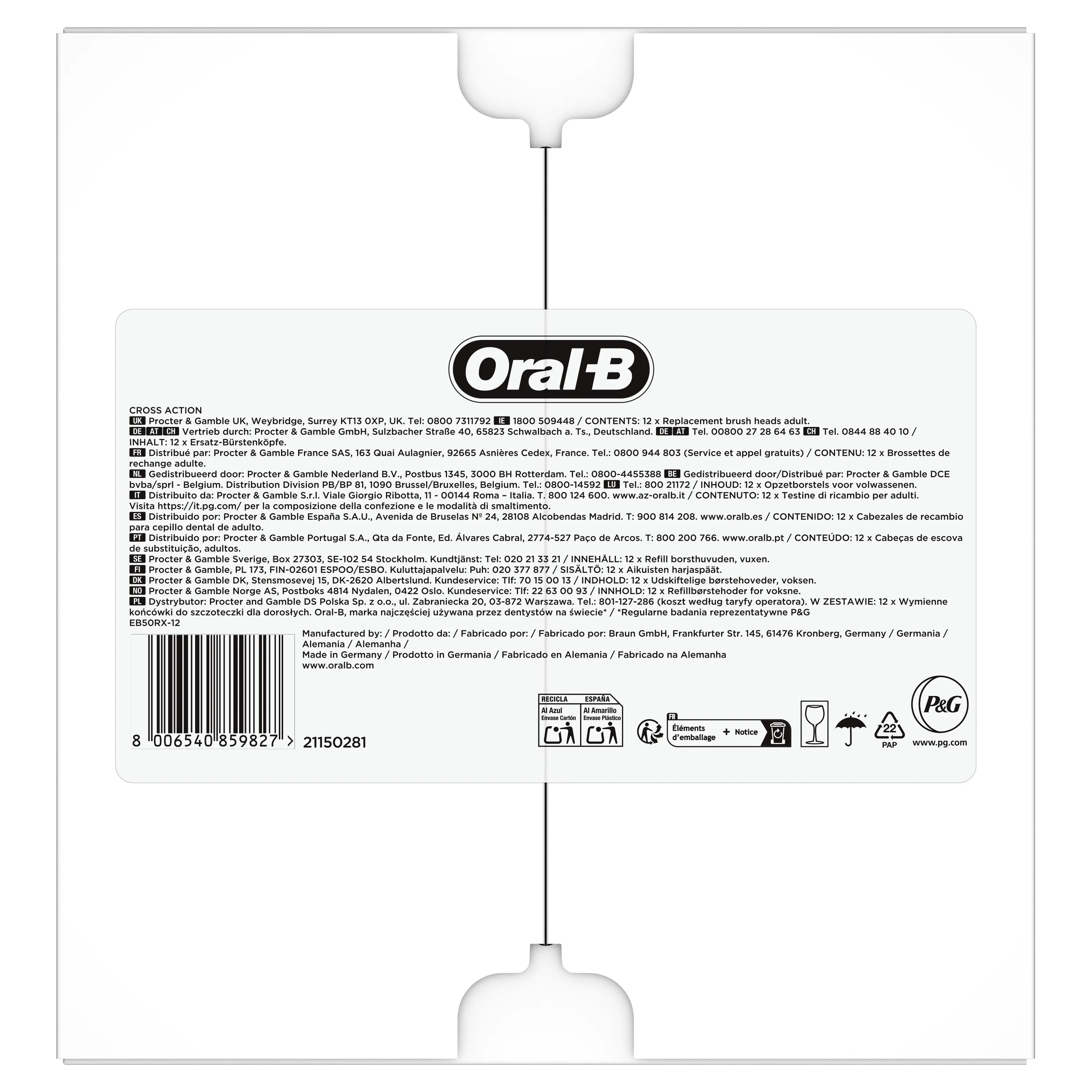 Oral-B Cross Action, paquet de 12 brossettes de rechange pour adultes.