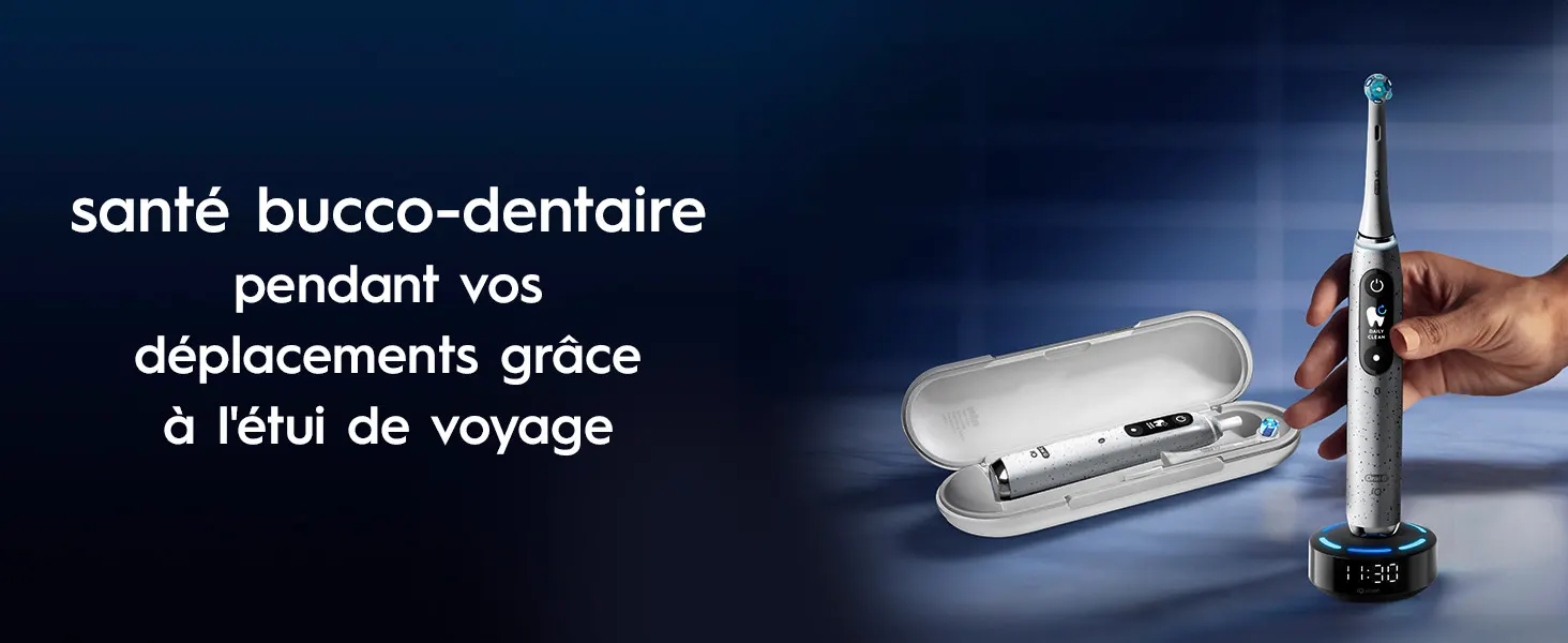 Brosse à dents électrique Oral-B iO avec étui de voyage pour une hygiène bucco-dentaire en déplacement 