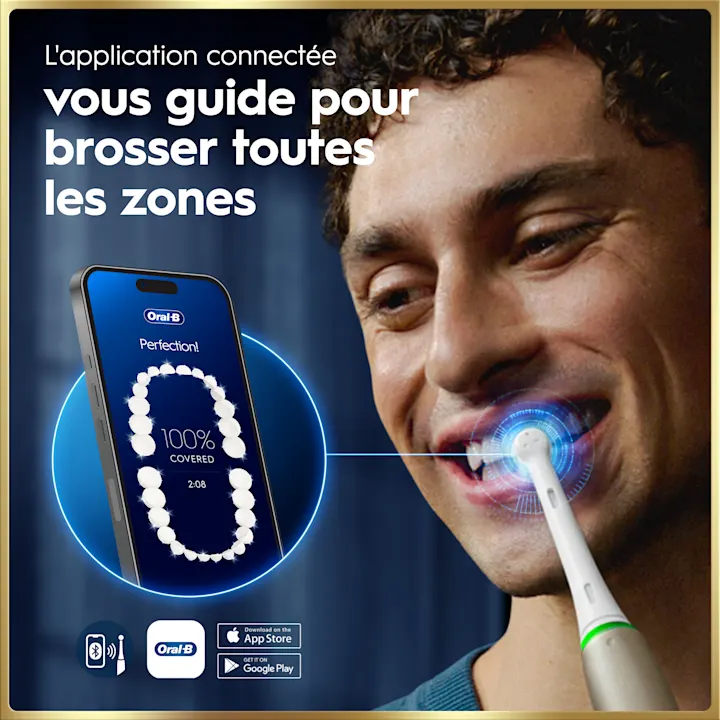 Oral-B: l’appli connectée guide pour un brossage complet à 100% de toutes les zones.