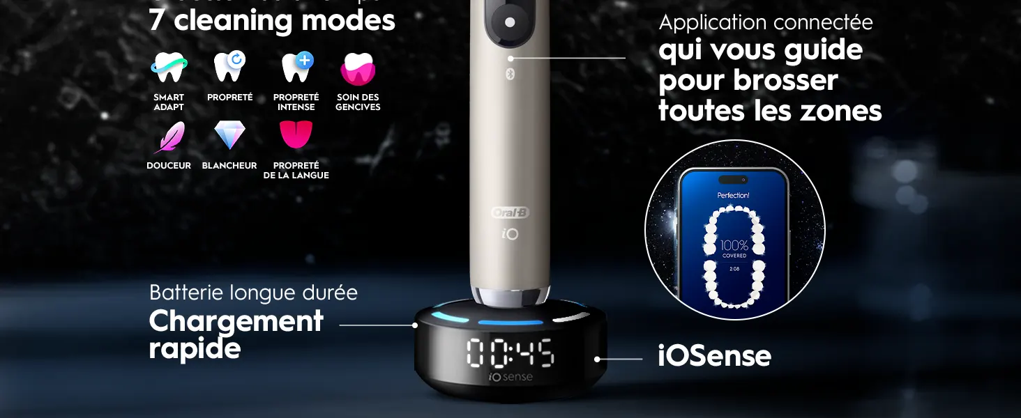 Brosse à dents électrique avec 7 modes, application connectée et chargement rapide 