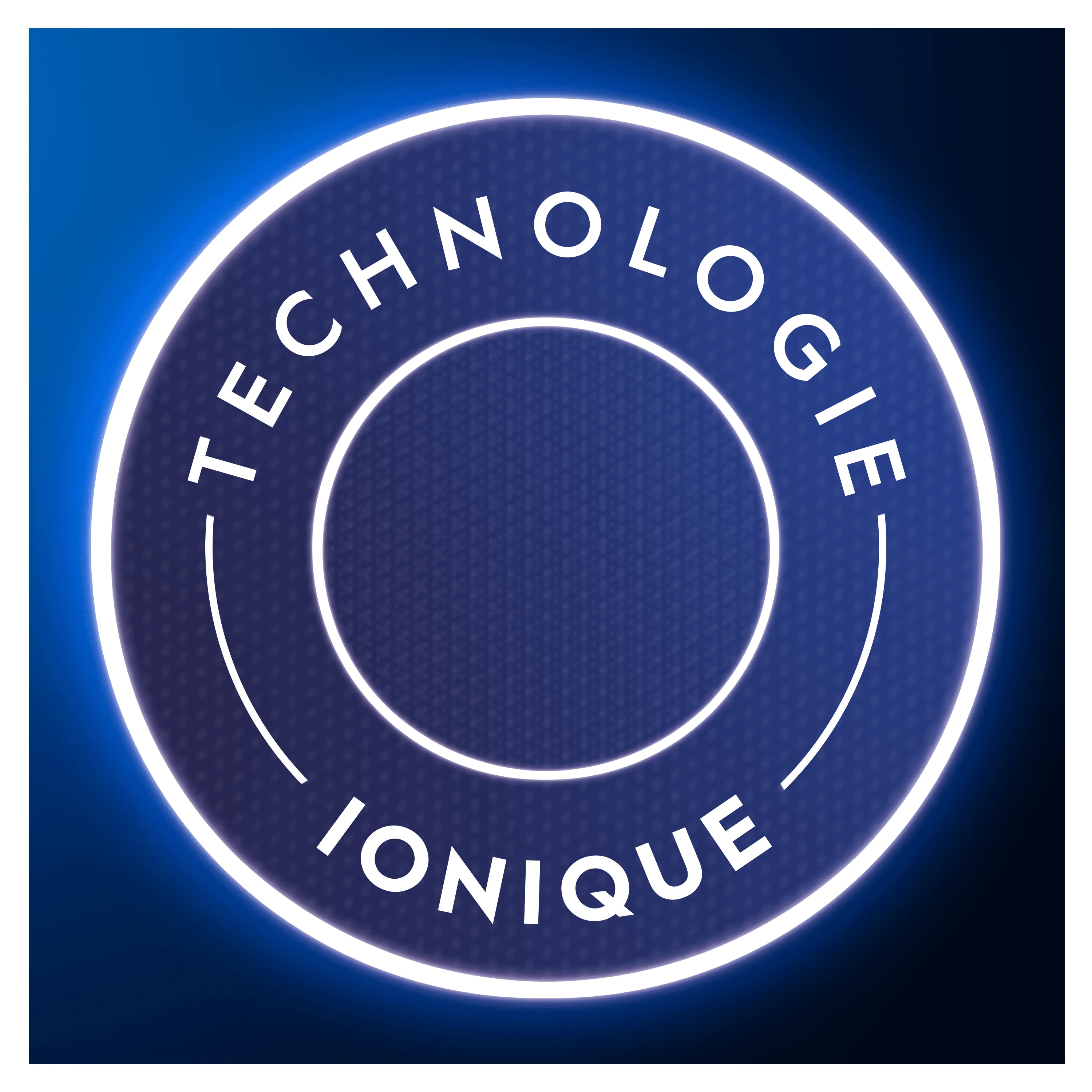 La technologie ionique Oral-B est mise en évidence dans un cercle lumineux bleu.
