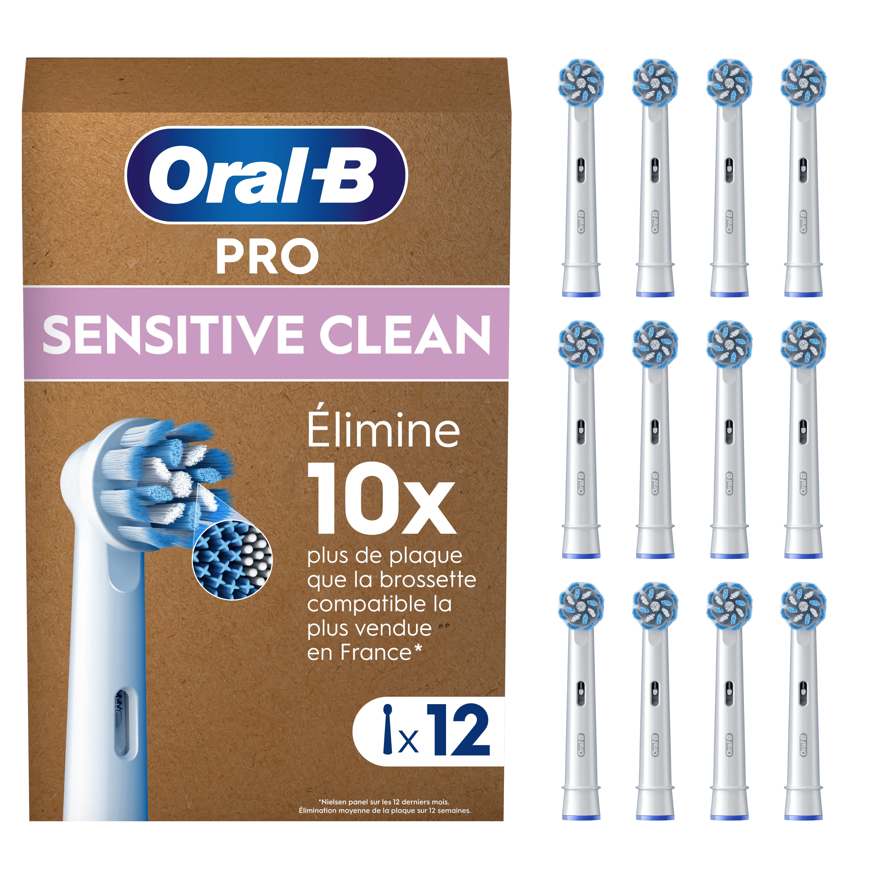 Oral-B Pro Sensitive Clean, pack de 12 têtes de brosse, élimine 10x plus de plaque qu'une brosse manuelle.