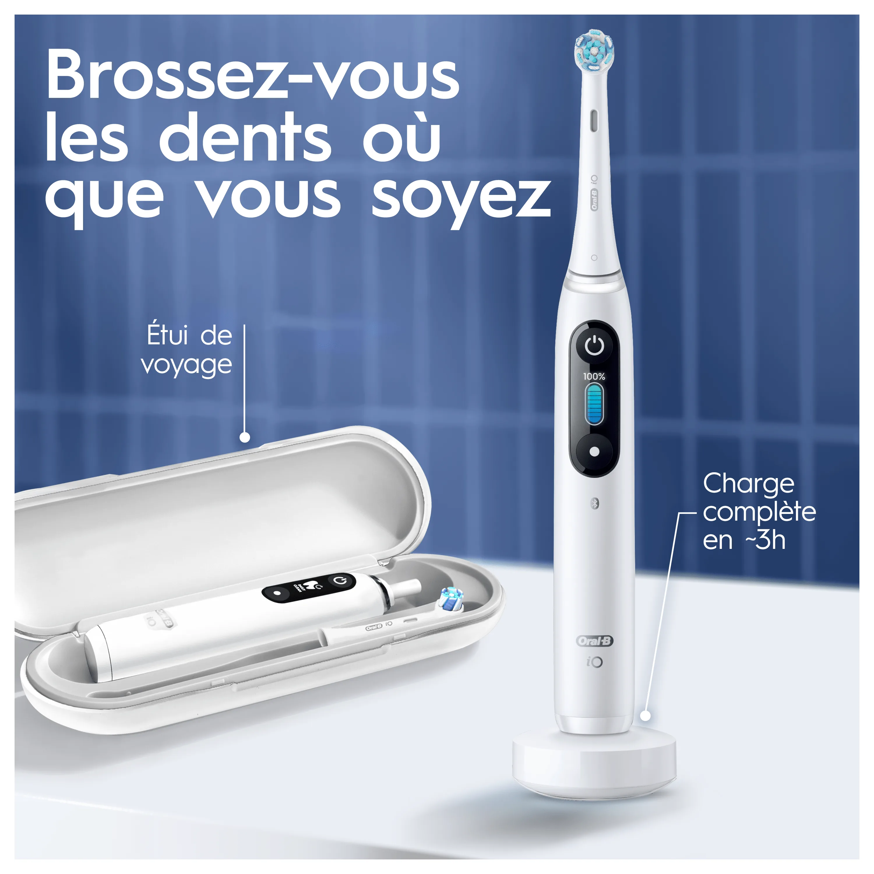 Brossez-vous les dents où que vous soyez avec la brosse Oral-B iO et son étui de voyage pratique.