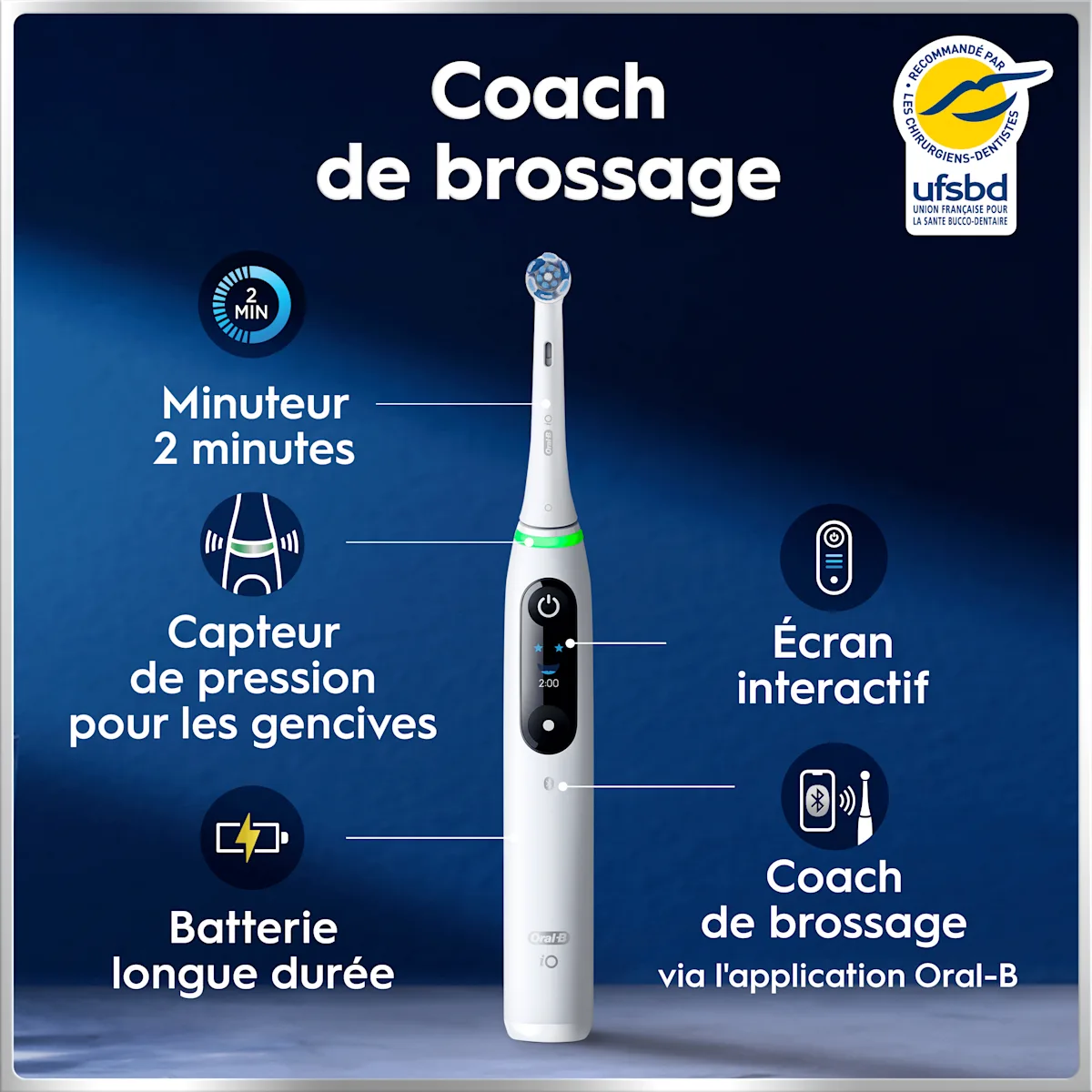 Image - Product - DTC - Oral-B iO6 Blanche et Rose Brosses à dents électriques + 3 brossettes + Étui de voyage Premium + Oral-B 3D White Dentifrice Professional 75 ml - SI (2)