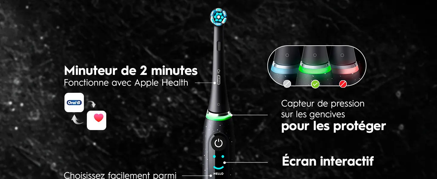 Brosse à dents électrique avec minuteur, capteur de pression et compatibilité Apple Health 