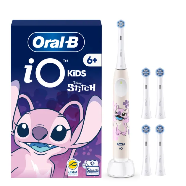 Oral-B iO Kids Disney Angel - Lilo & Stitch - Brosse à dents électrique pack complet avec 5 têtes de rechange (dès 6 ans)