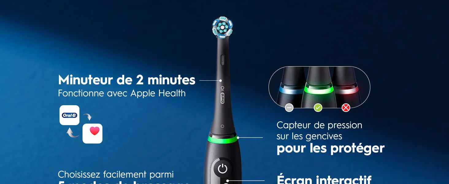 Brosse à dents électrique Oral-B avec minuteur, capteur de pression et compatibilité Apple Health