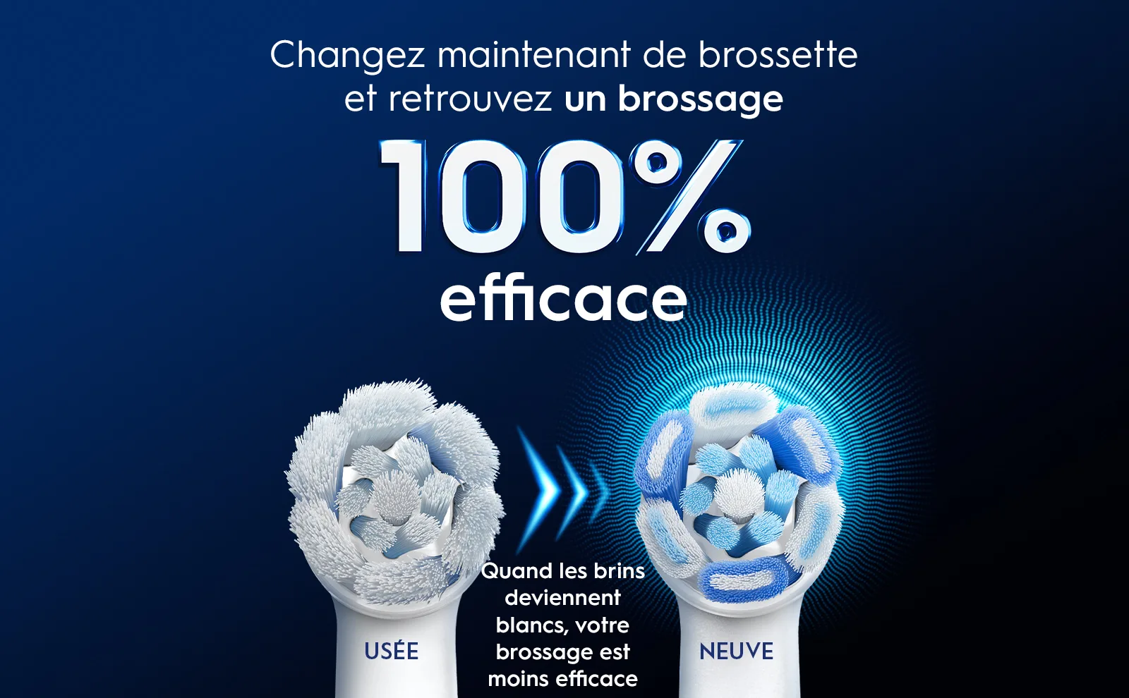 Brossettes usée et neuve côte à côte pour montrer qu'il est temps de changer.