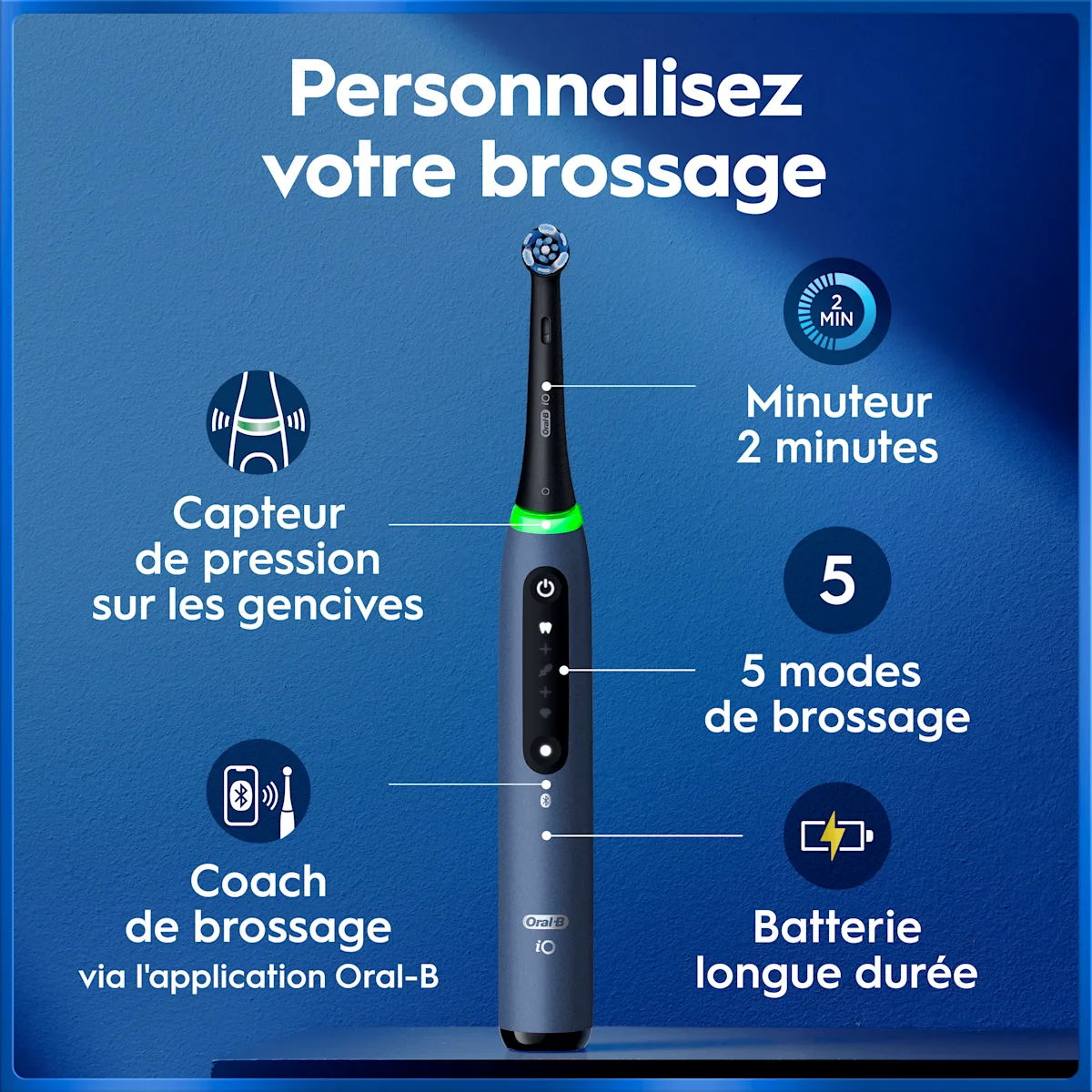 Image - Product Variant - Oral-B iO5 Blue Ocean Edition Limitée - Brosse à Dents Electrique avec 1 tête de brosse et étui de voyage - SI 2