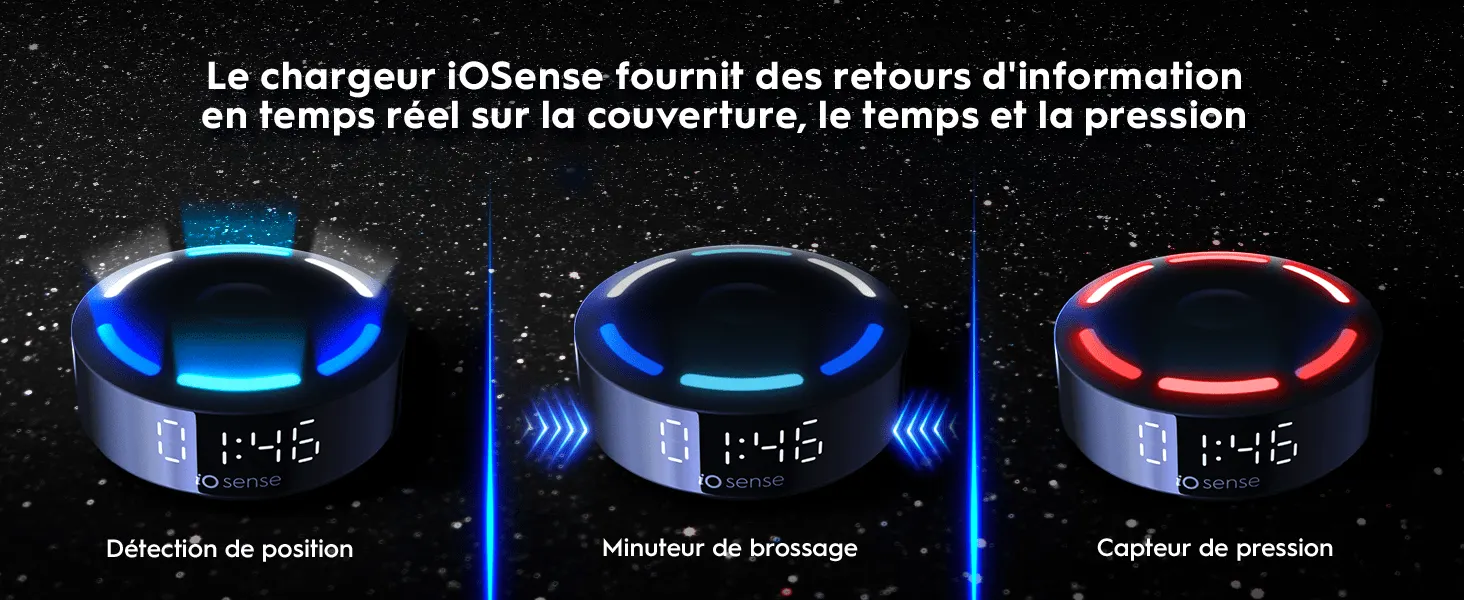 Chargeur iOSense avec trois modes: détection de position, minuteur et capteur de pression