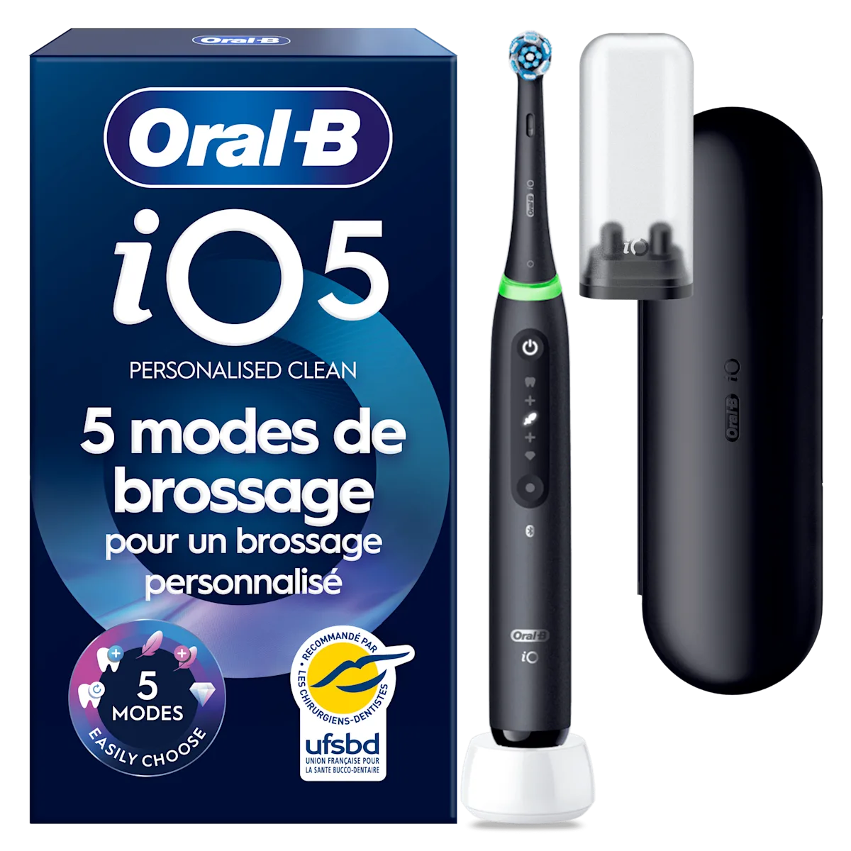 Oral-B iO5, 5 modes de brossage personnalisés et étui de voyage.