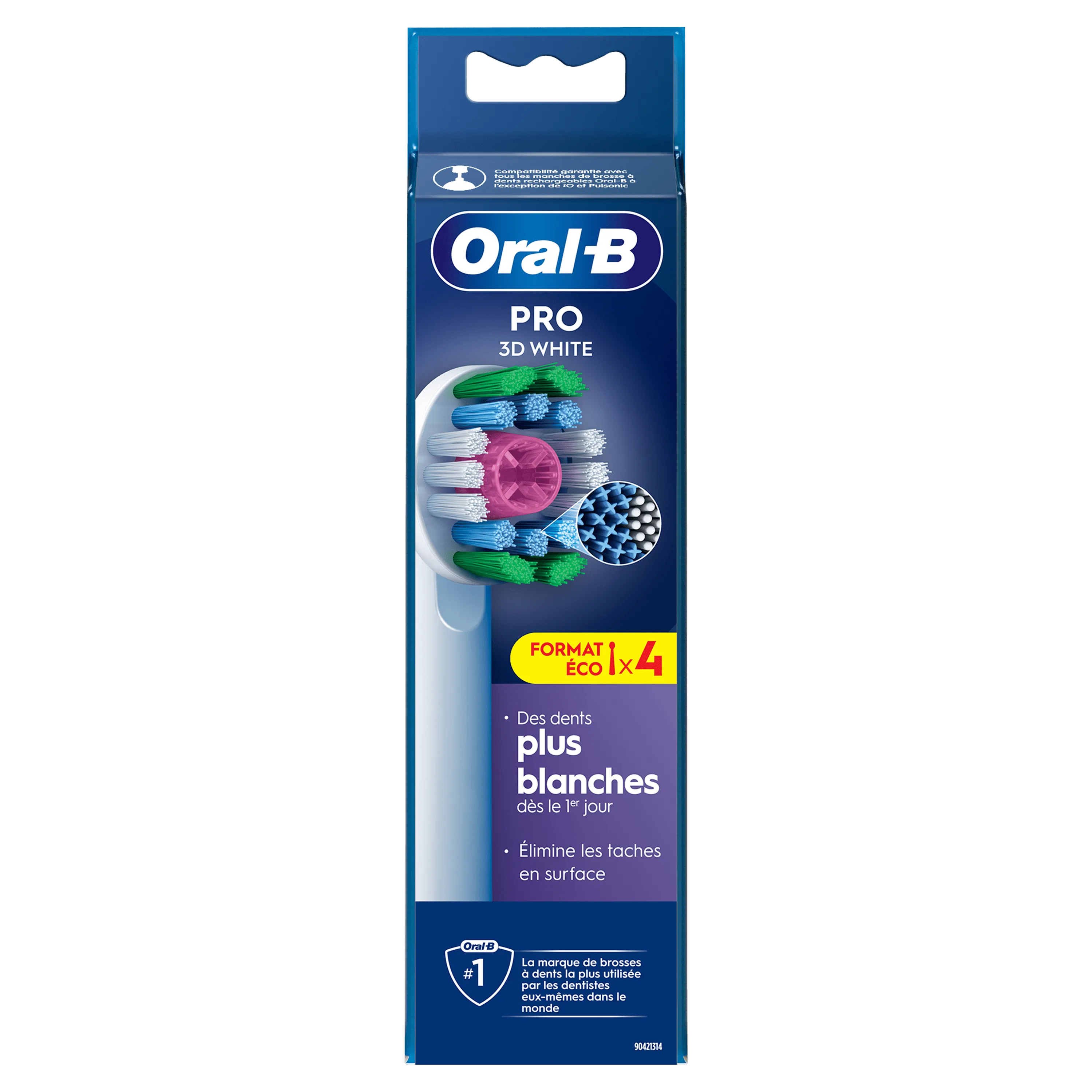 Oral-B PRO 3D White, format économique x4, pour des dents plus blanches dès le premier jour.