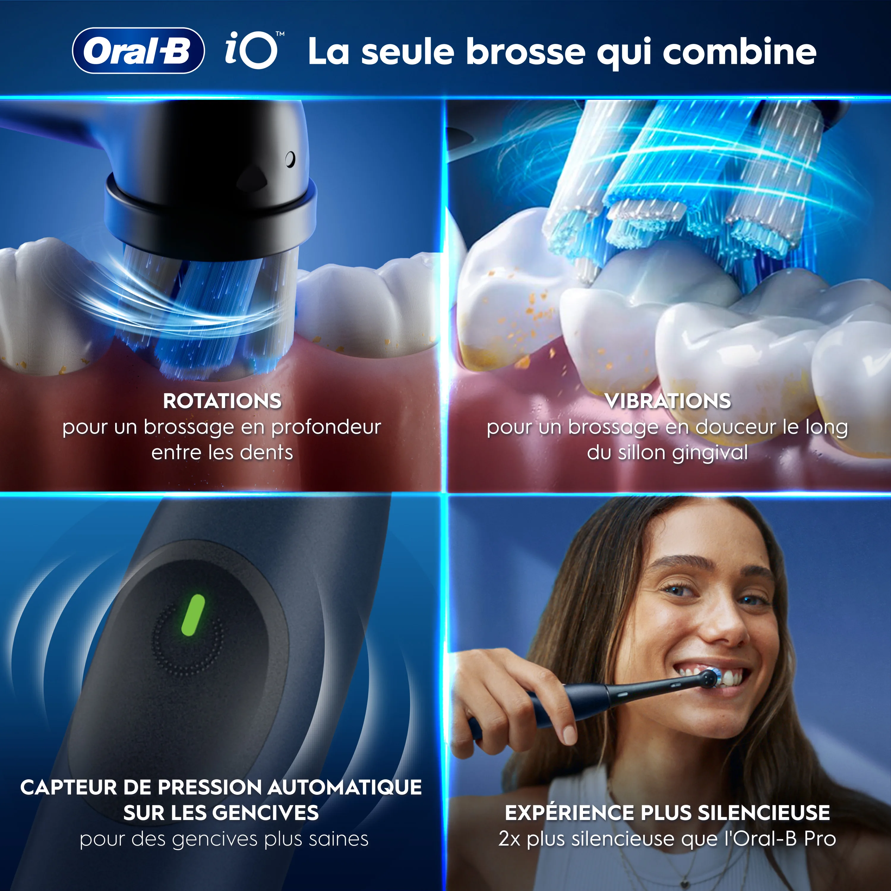 Oral-B iO: la seule brosse combinant rotations, vibrations, capteur de pression et silence.