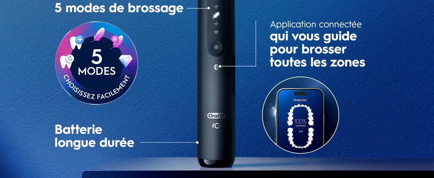 Brosse à dents électrique avec 5 modes de brossage et application connectée guidant le brossage