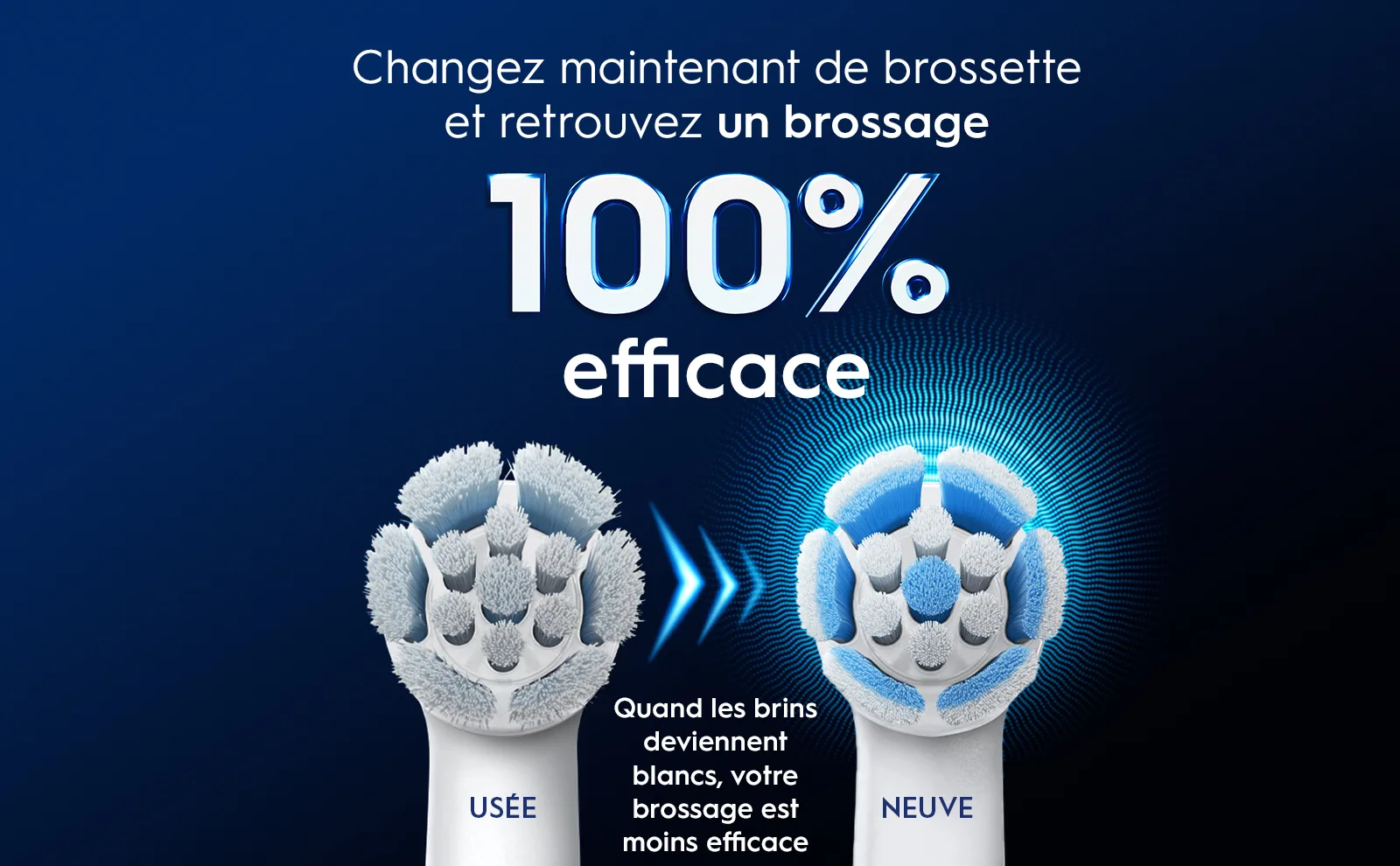 Brossettes usée et neuve côte à côte pour montrer qu'il est temps de changer.