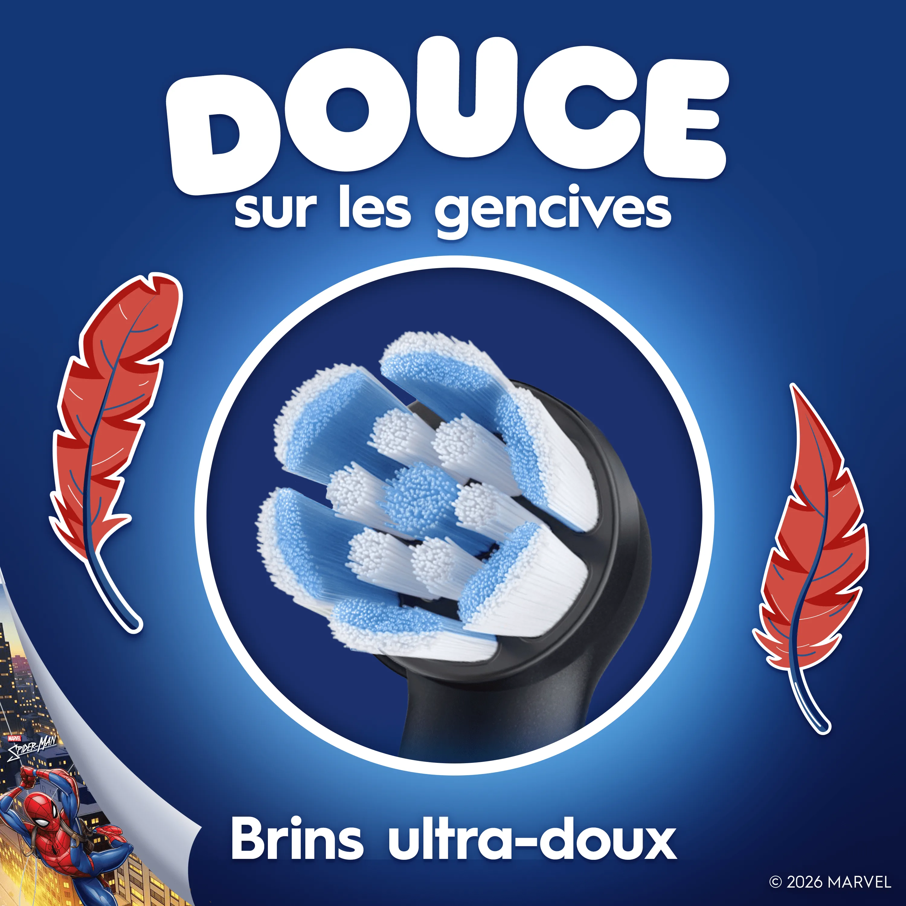 Icône de la brossette, avec Spiderman dans le coin et deux plumes autour de l’icône