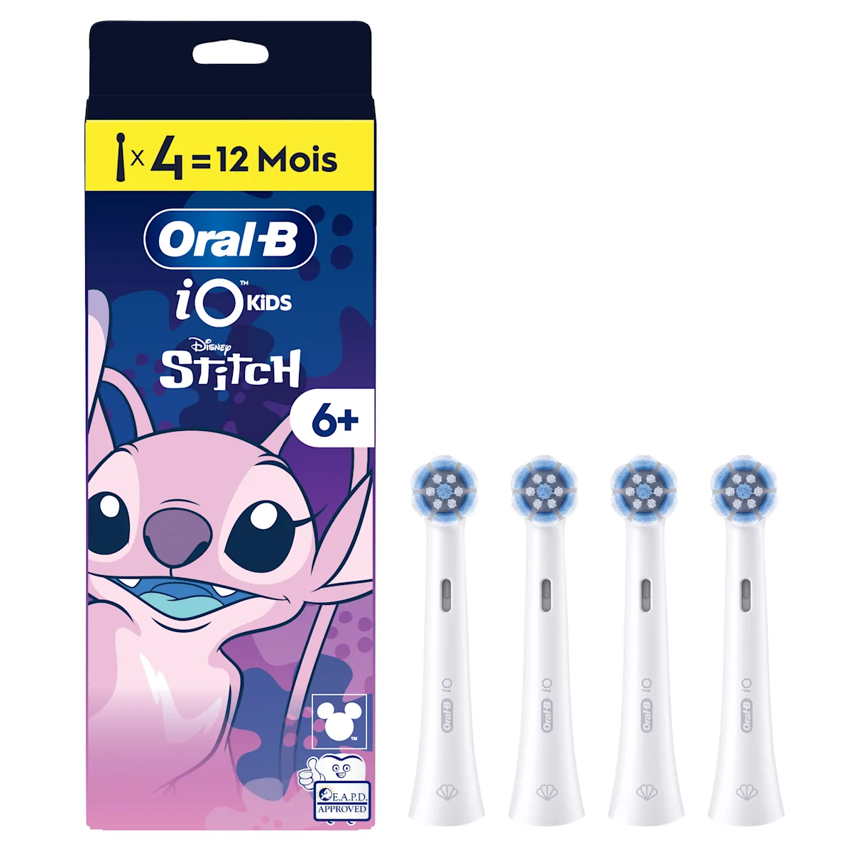 Oral-B iO Kids Têtes de Brosse à Dents Électrique Disney Angel - Lilo & Stitch 6+, Douce Pour Les Dents Qui Bougent Et Les Gencives, 4 unités