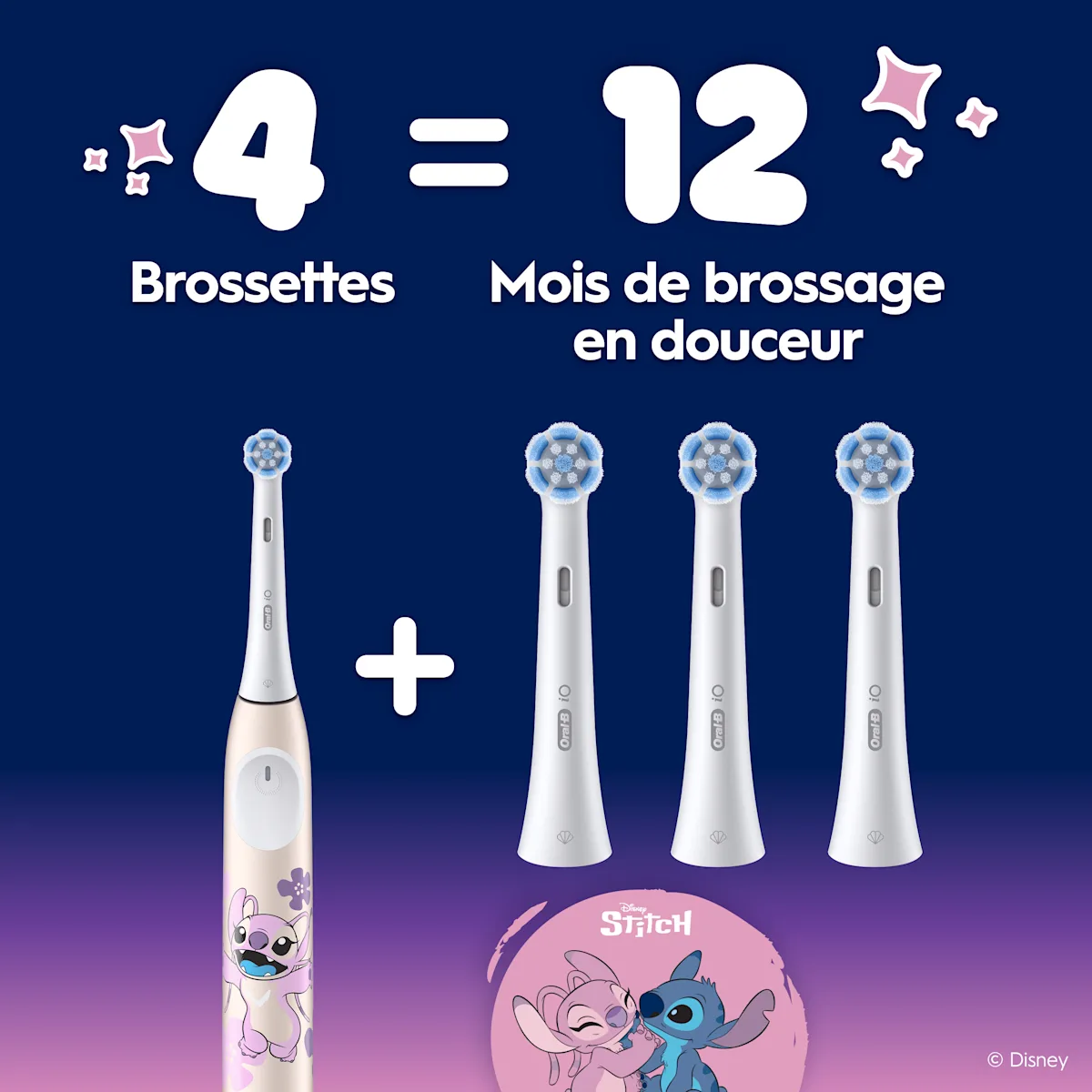 Offre brosse à dents électrique Disney Stitch avec 4 brossettes = 12 mois de brossage en douceur