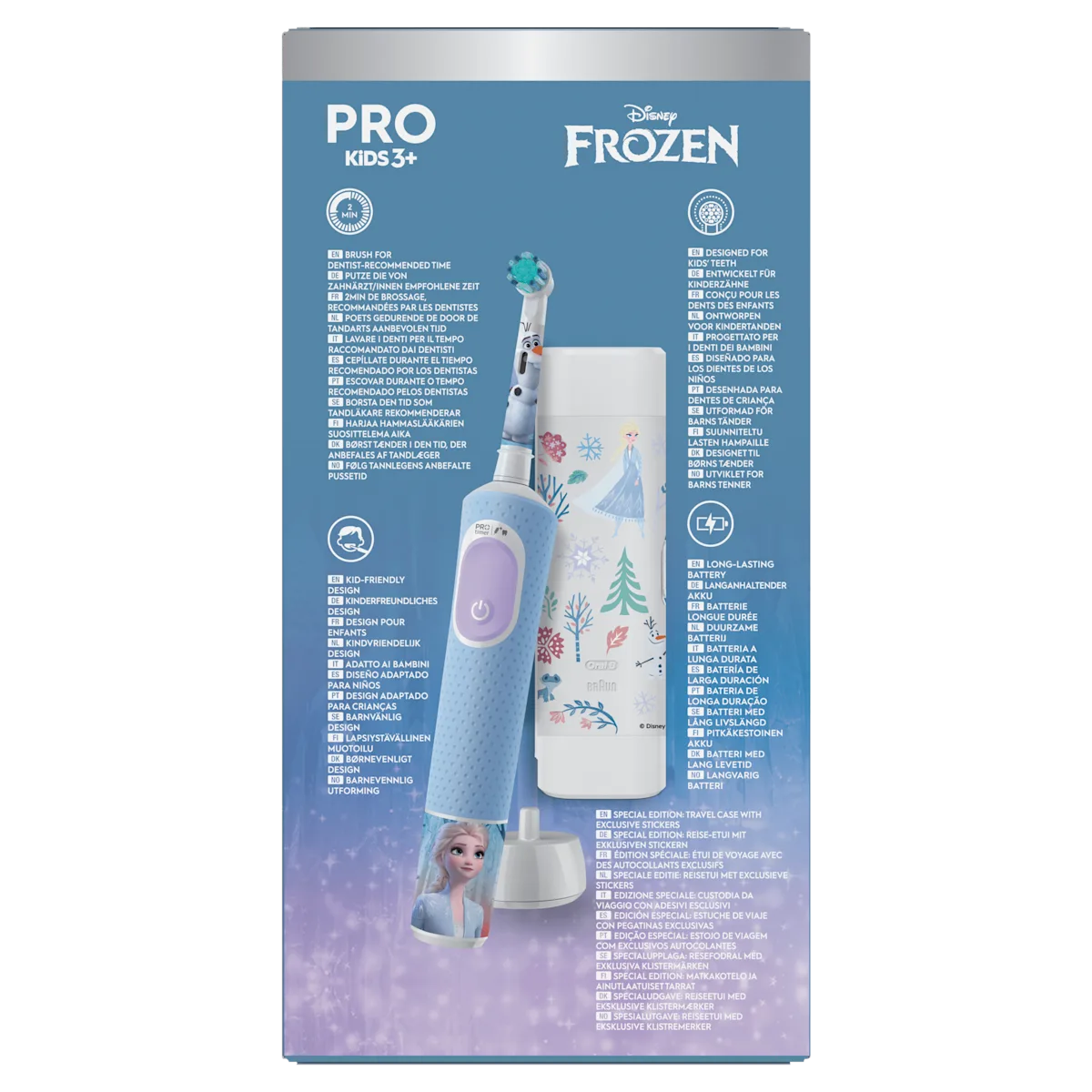 Oral-B Brosse à dents électrique Pro Kids 3+ Frozen avec étui de voyage et autocollants exclusifs.