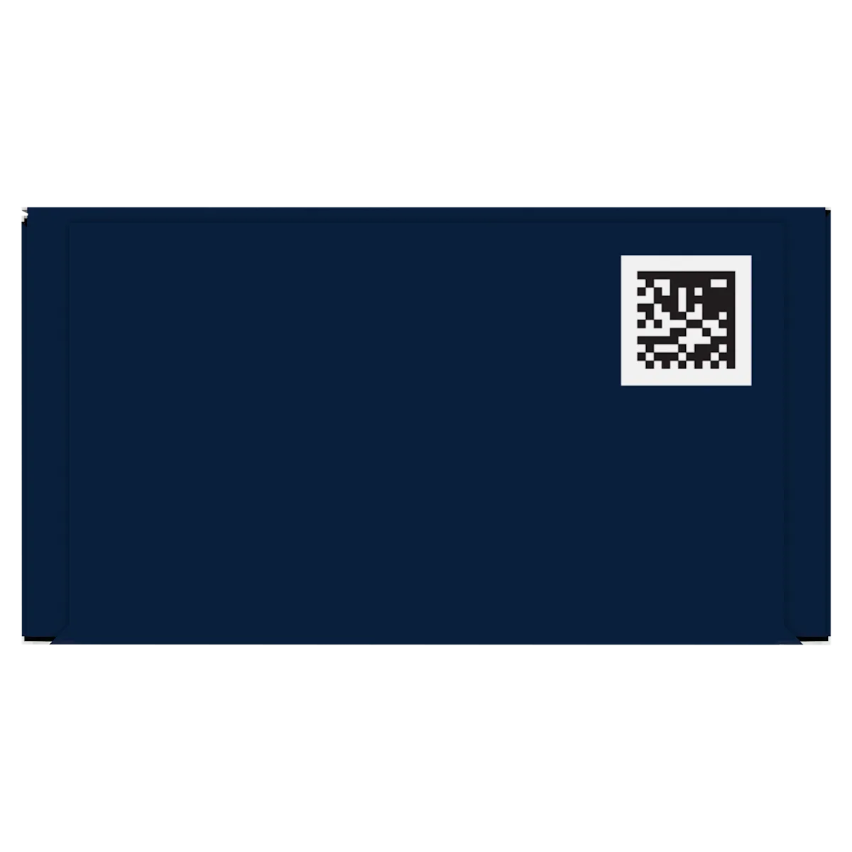 Emballage Oral-B bleu marine avec un code QR blanc dans le coin supérieur droit.