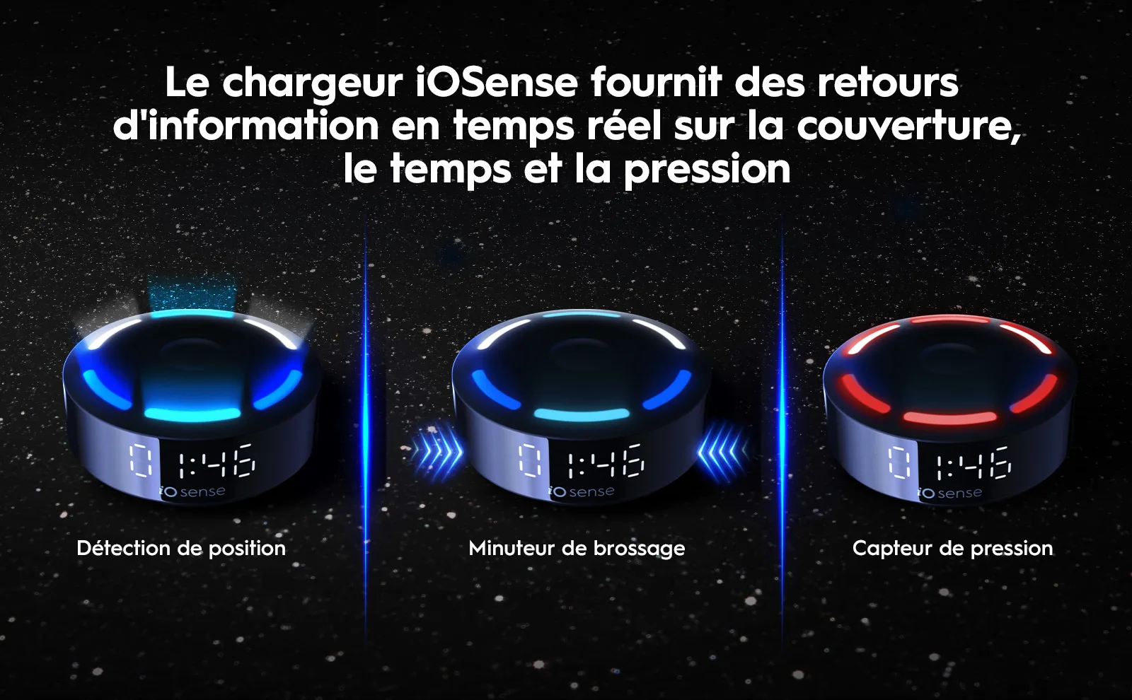 Chargeur iOSense: détection position, minuteur brossage, capteur pression.